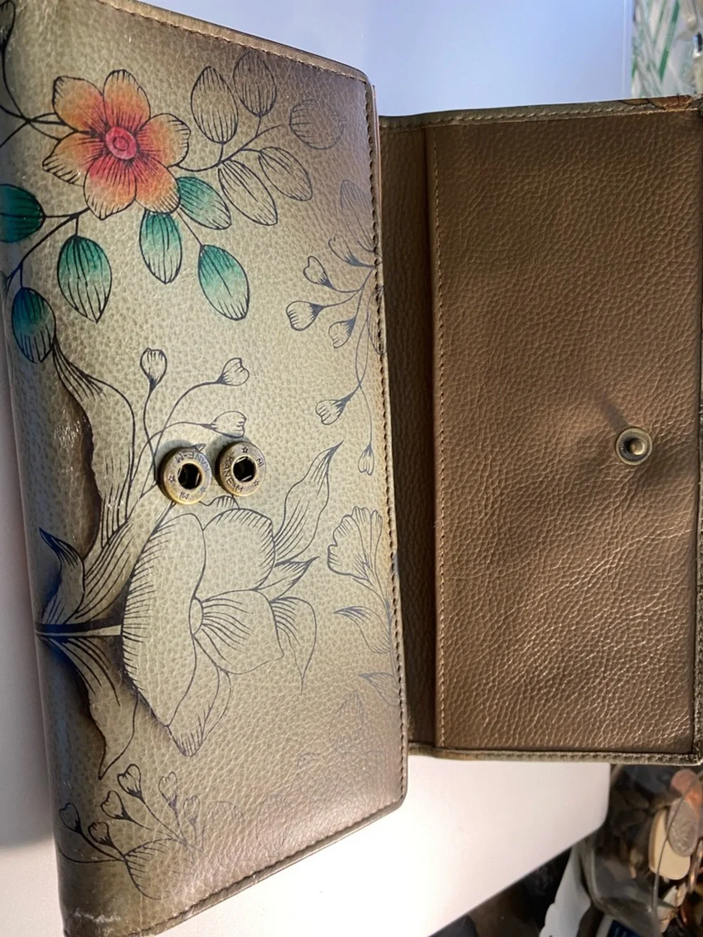 Anuschka Multicolor Butterfly Printed Leather Wallet - Picture 3 of 16